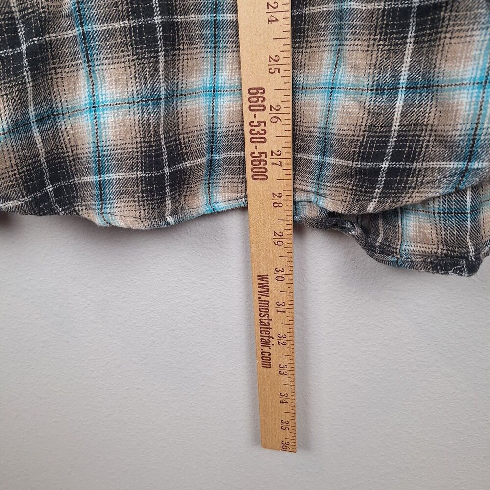 Wrangler Wrancher Soft Flannel Blue Plaid Western Shirt Pearl Snap Size Medium - Picture 4 of 7
